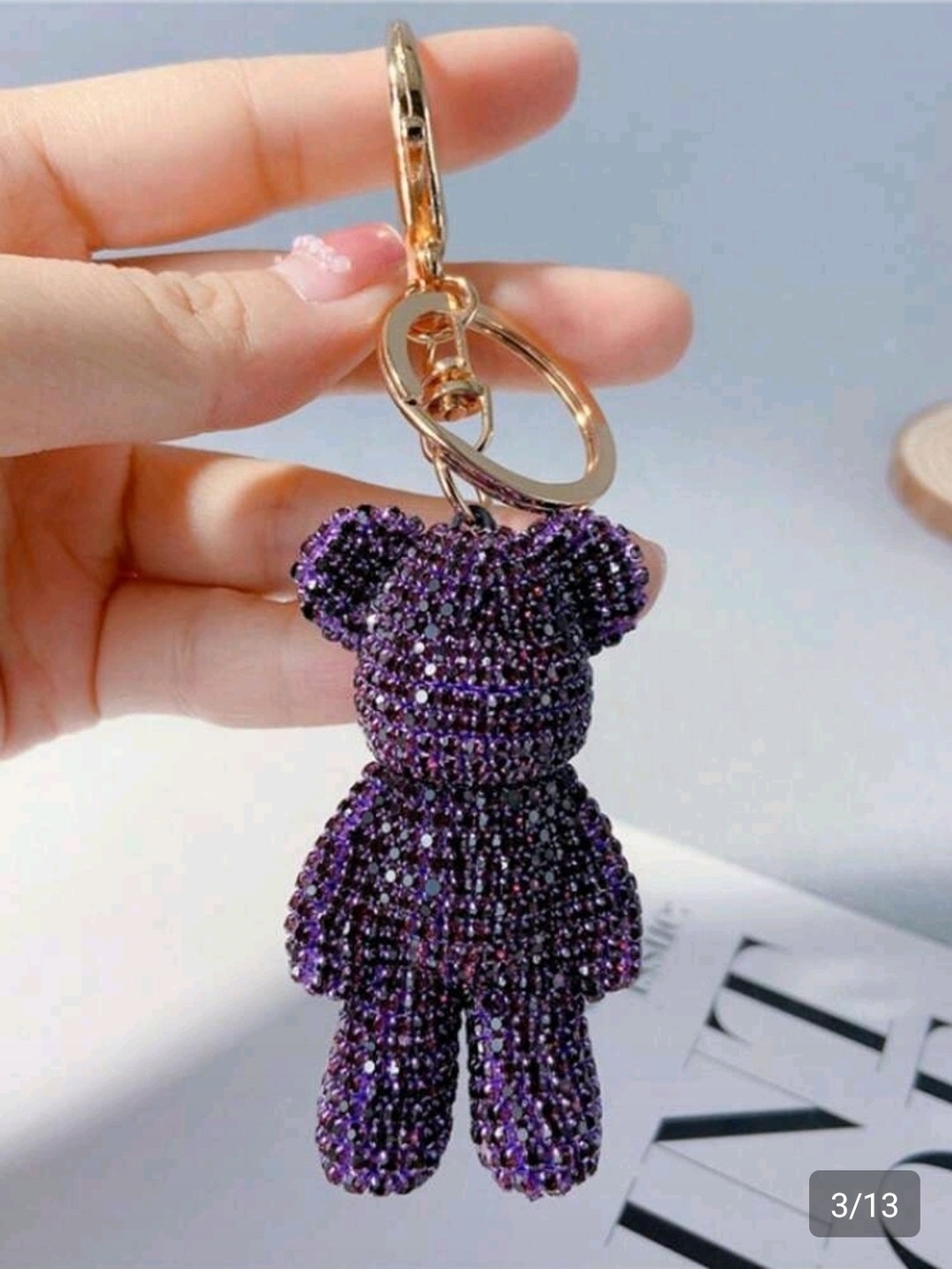 Crystal Teddy Bear Keychain - Purple